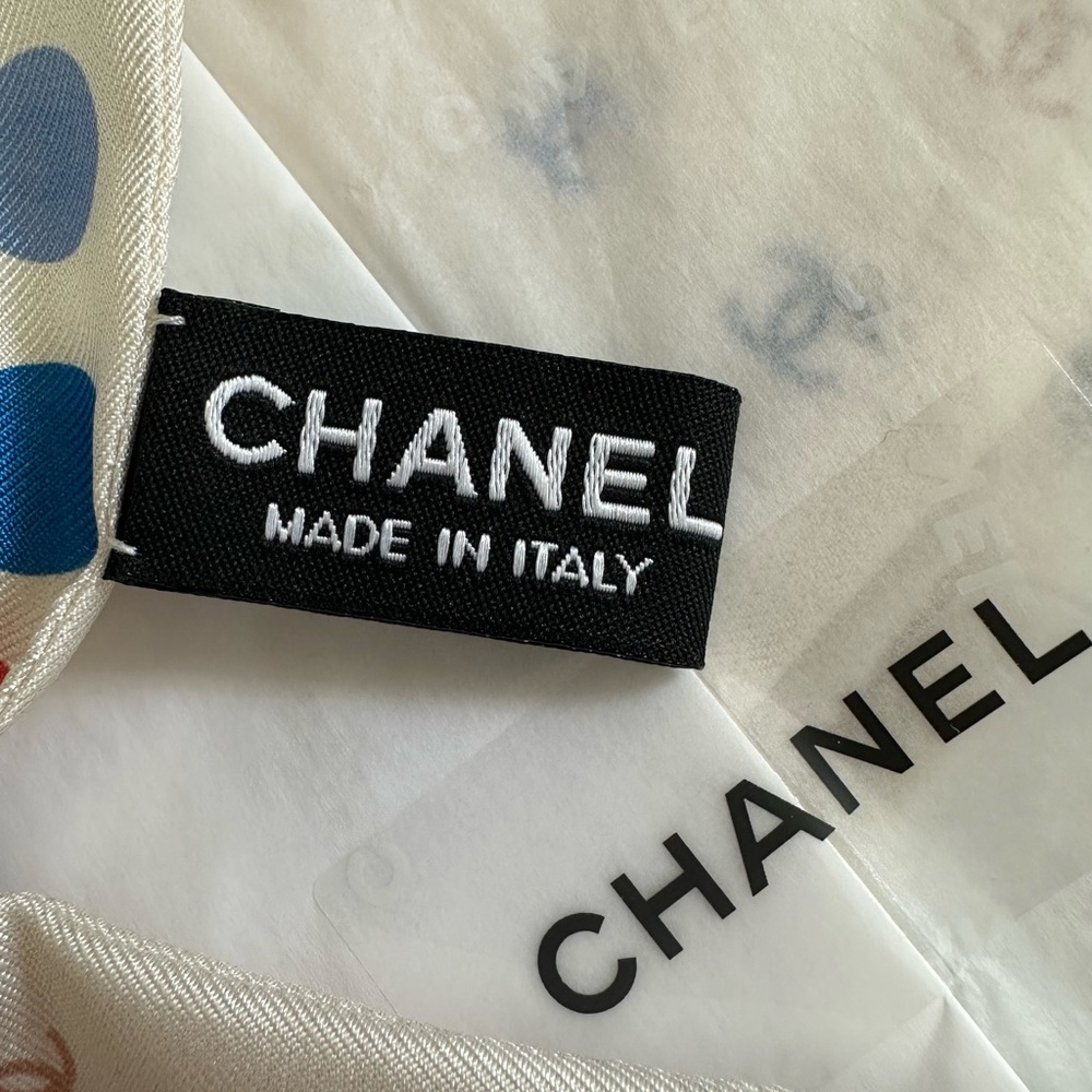 CHANEL Silk Polka Dot CC Slim Bandeau Scarf Ivory Multicolor - Picture 3 of 7